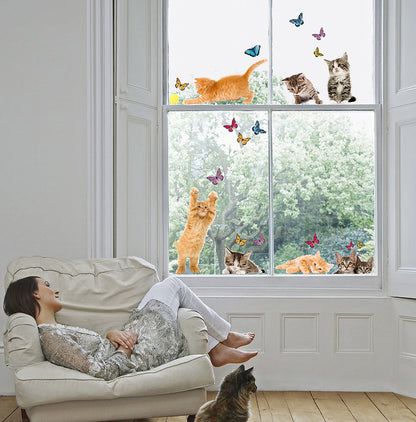 Playful Cats & Butterflies Window Stickers in a room setting