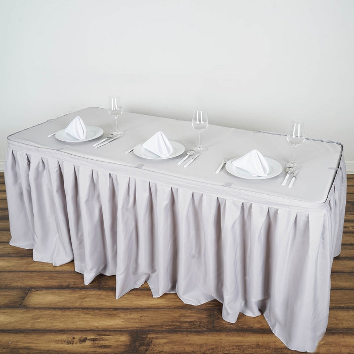 table skirt, pleated table skirt, table skirt design, table skirt linen, table skirt velcro#color_silver