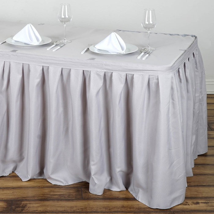 table skirt, pleated table skirt, table skirt design, table skirt linen, table skirt velcro#color_silver