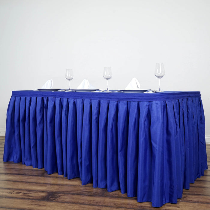 table skirt, pleated table skirt, table skirt velcro, table skirt linen, polyester table skirt#color_royal-blue