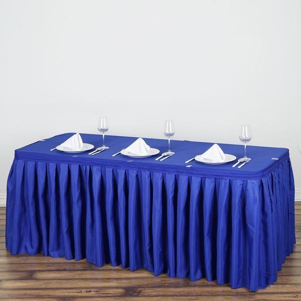 table skirt, pleated table skirt, table skirt velcro, table skirt linen, polyester table skirt#color_royal-blue