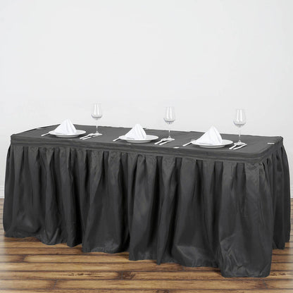 table skirt, pleated table skirt, table skirt velcro, table skirt linen, polyester table skirt#color_charcoal-gray