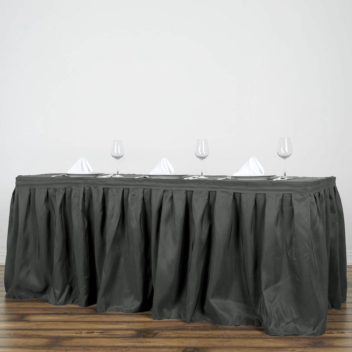 table skirt, pleated table skirt, table skirt velcro, table skirt linen, polyester table skirt#color_charcoal-gray