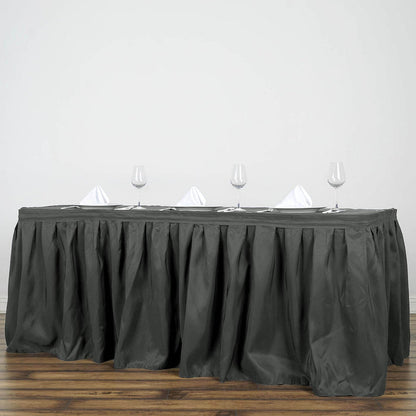 table skirt, pleated table skirt, table skirt velcro, table skirt linen, polyester table skirt#color_charcoal-gray