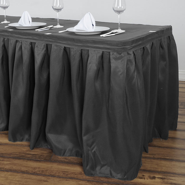 table skirt, pleated table skirt, table skirt velcro, table skirt linen, polyester table skirt#color_charcoal-gray
