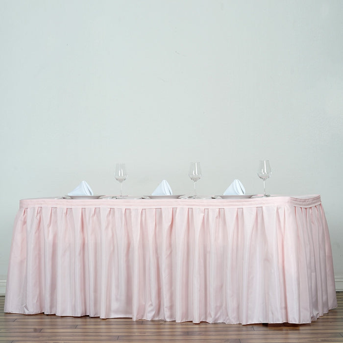 table skirt, pleated table skirt, table skirt velcro, table skirt linen, polyester table skirt#color_blush