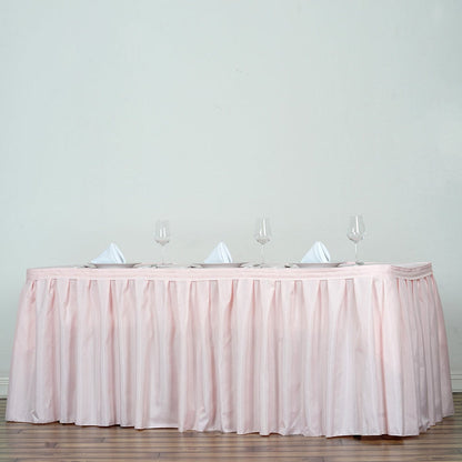 table skirt, pleated table skirt, table skirt velcro, table skirt linen, polyester table skirt#color_blush