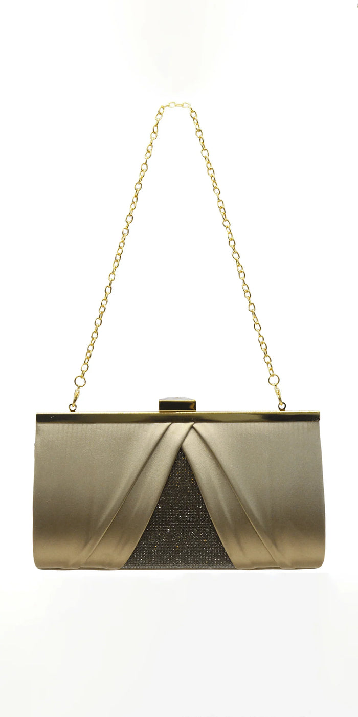 Pleated Satin Handbag with Rhinestone Detail - Camille La Vie