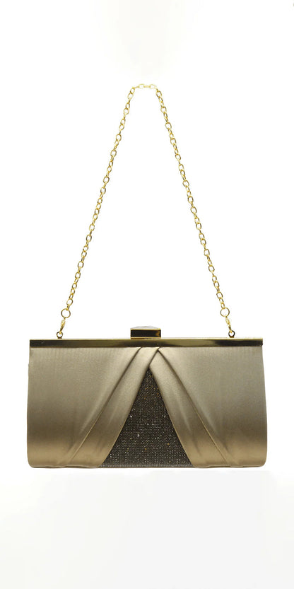 Pleated Satin Handbag with Rhinestone Detail - Camille La Vie