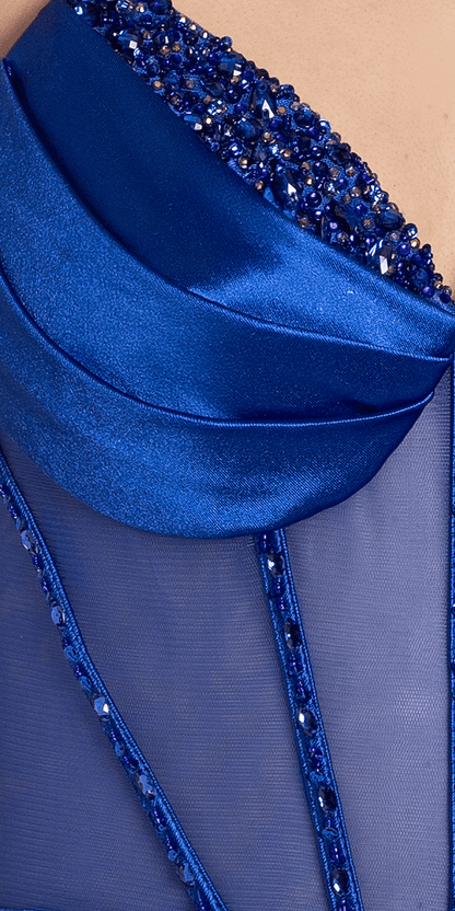 royal-blue/size/4/ missy/Camille La Vie/Pleated Satin Sweetheart Peek-a-Boo Corset Bodycon Dress/swatch