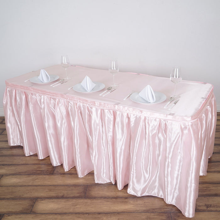 table skirt, pleated table skirt, table skirt linen, table skirt velcro, satin table skirt#color_blush