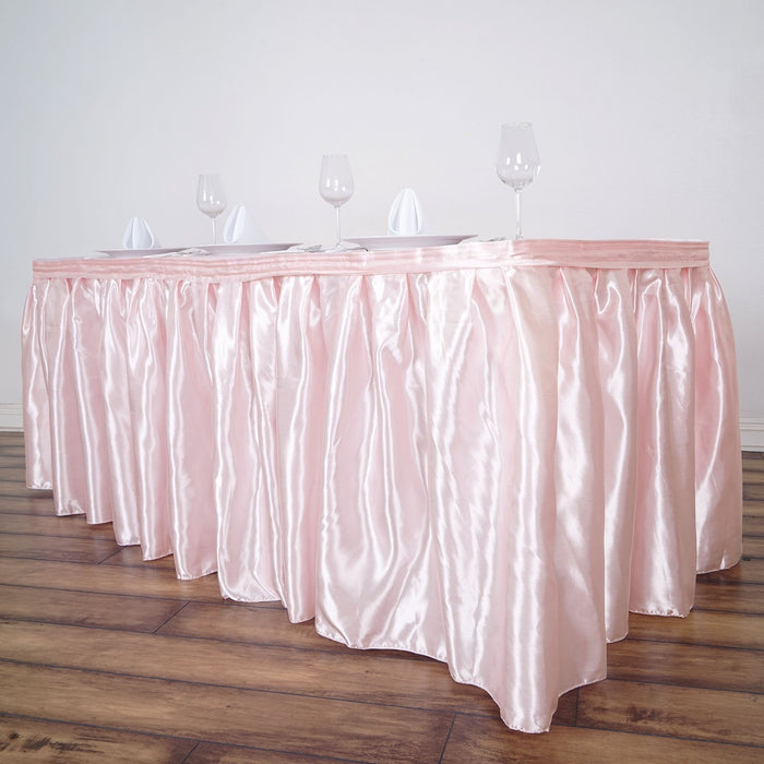 table skirt, pleated table skirt, table skirt linen, table skirt velcro, satin table skirt#color_blush