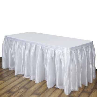 table skirt, pleated table skirt, table skirt linen, table skirt velcro, satin table skirt#color_white
