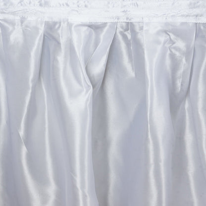 table skirt, pleated table skirt, table skirt linen, table skirt velcro, satin table skirt#color_white