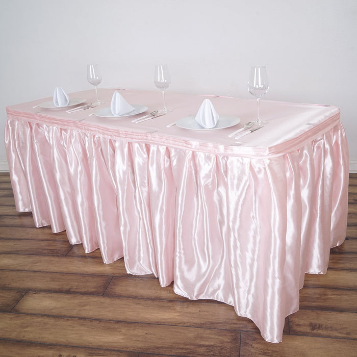 table skirt, pleated table skirt, satin table skirt, table skirt line, table skirt velcro#color_blush