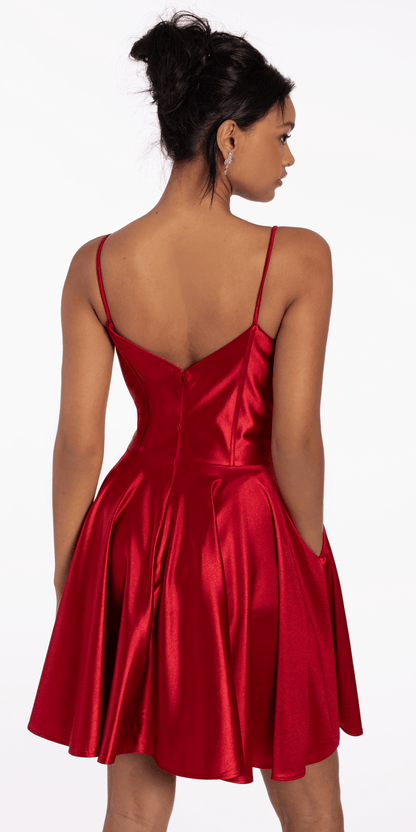 wine/size/4/missy/Camille La Vie/Pleated Shimmer Satin Corset Skater Dress with Pockets/back