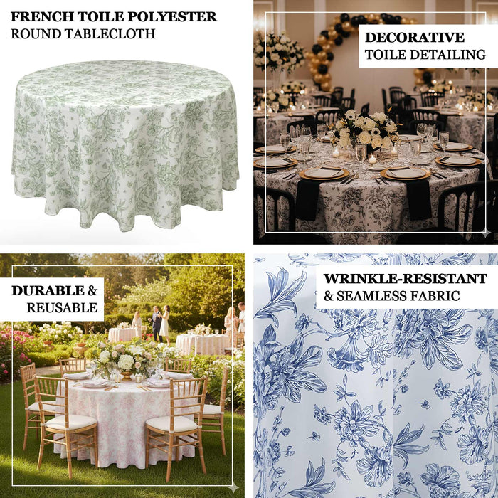 tablecloth, polyester tablecloth, round tablecloth, table cover, french toile tablecloth, floral tablecloth, table linen#color_parent