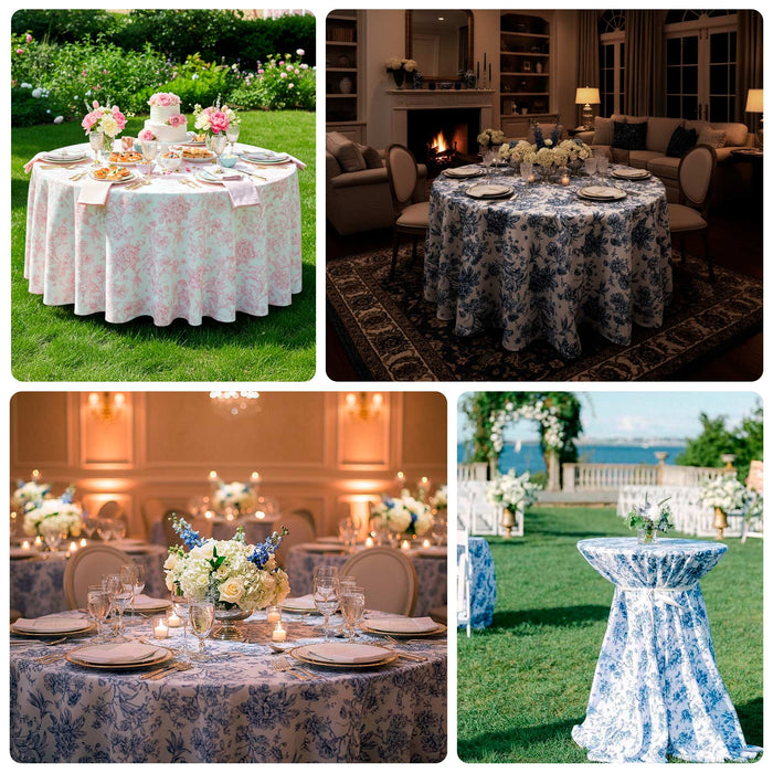 tablecloth, polyester tablecloth, round tablecloth, table cover, french toile tablecloth, floral tablecloth, table linen#color_parent