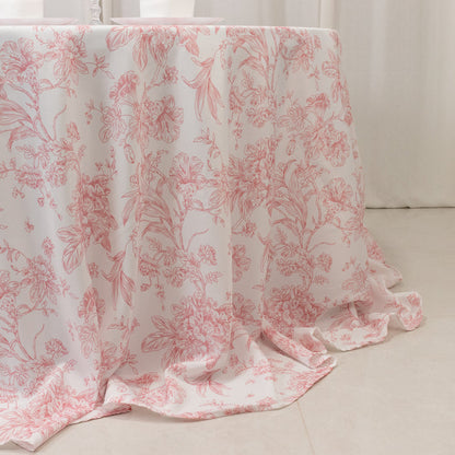tablecloth, polyester tablecloth, round tablecloth, table cover, french toile tablecloth, floral tablecloth, table linen#color_white-pink