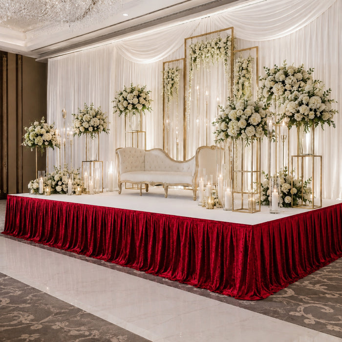 crushed velvet stage skirts, velvet stage skirts, shirred stage skirts, pleated stage skirts, stage skirts#color_red
