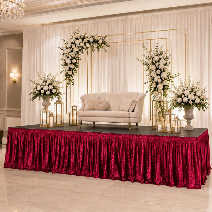 crushed velvet stage skirts, velvet stage skirts, shirred stage skirts, pleated stage skirts#color_red
