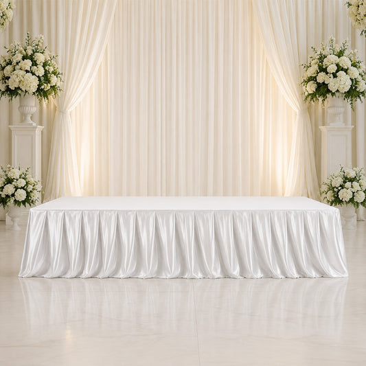 satin stage skirting, satin stage skirt, pleated stage skirt, shirred stage skirting, event stage skirt, wedding stage skirting, banquet stage skirt#color_parent