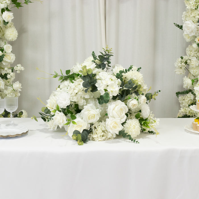artificial flower ball, silk flower bouquet, 20 inch flower ball, floral centerpiece, faux flower arrangement, flower ball, silk flower centerpiece#color_white