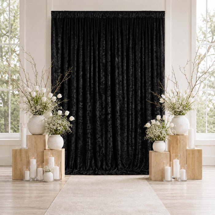 crushed velvet backdrop curtain, velvet backdrop curtain panel, crushed velvet drapery panel, velvet curtain panel, backdrop curtain panel#color_black