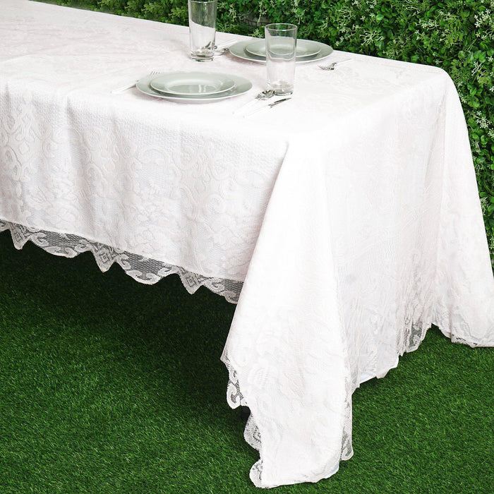rectangle tablecloth, polyester tablecloths, lace tablecloth rectangle, floral tablecloth, vintage lace tablecloths#color_white