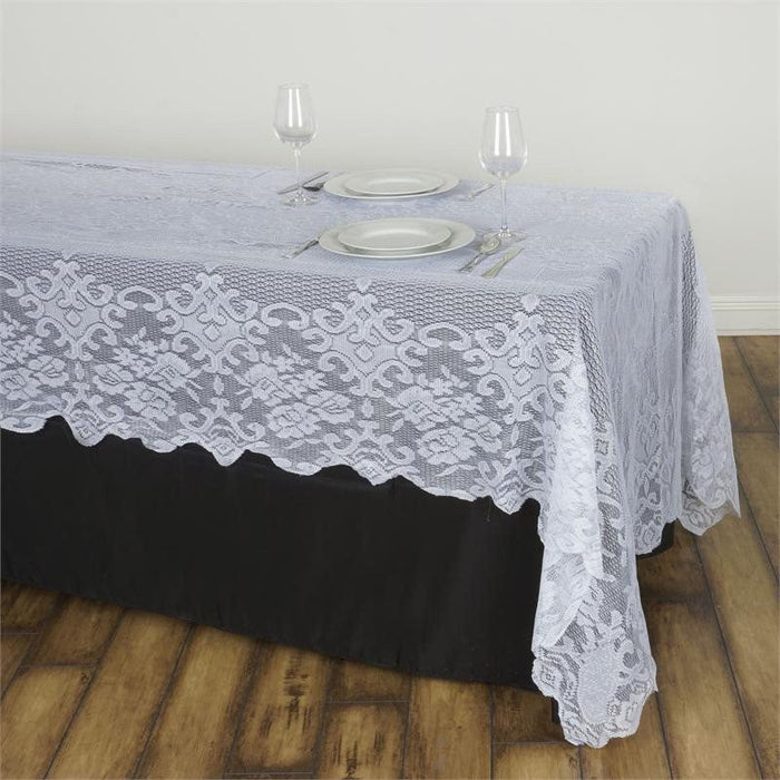 rectangle tablecloth, polyester tablecloths, lace tablecloth rectangle, floral tablecloth, vintage lace tablecloths#color_white