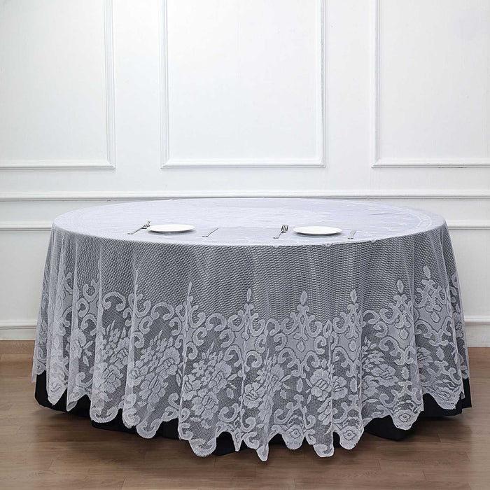 round tablecloth, polyester tablecloths, round lace tablecloth, round floral tablecloth, vintage lace tablecloths#color_white