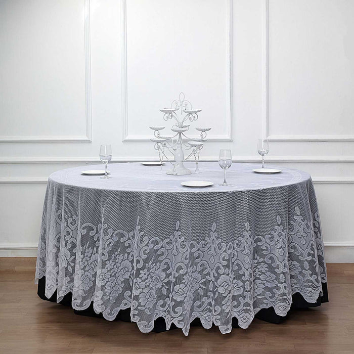 round tablecloth, polyester tablecloths, round lace tablecloth, round floral tablecloth, vintage lace tablecloths#color_white
