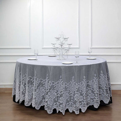 round tablecloth, polyester tablecloths, round lace tablecloth, round floral tablecloth, vintage lace tablecloths#color_white