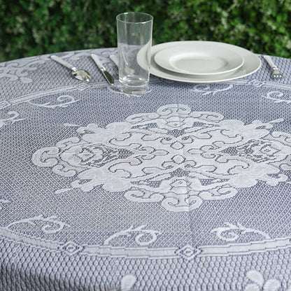 round tablecloth, polyester tablecloths, round lace tablecloth, round floral tablecloth, vintage lace tablecloths#color_ivory