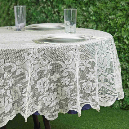 round tablecloth, polyester tablecloths, round lace tablecloth, round floral tablecloth, vintage lace tablecloths#color_ivory