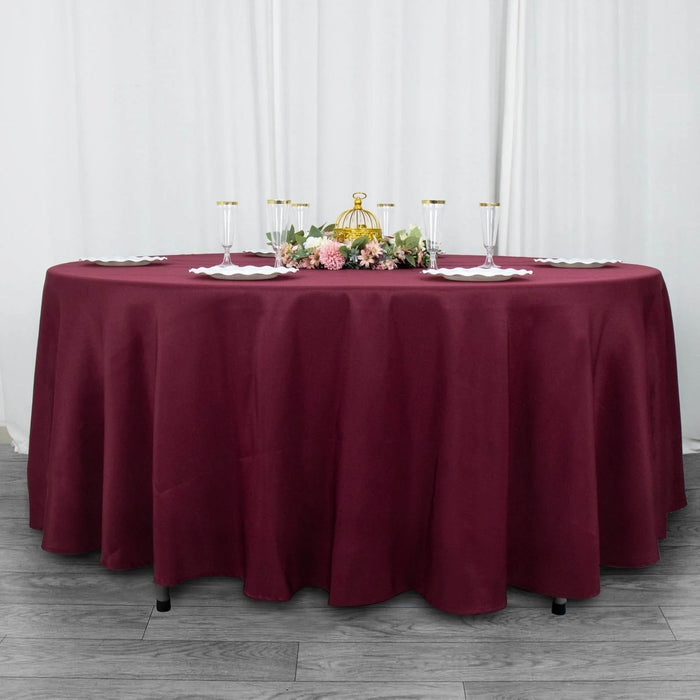 round polyester tablecloths, linentablecloth polyester tablecloth, decorative table covers, 108 inch round tablecloth, premium polyester tablecloth#color_burgundy