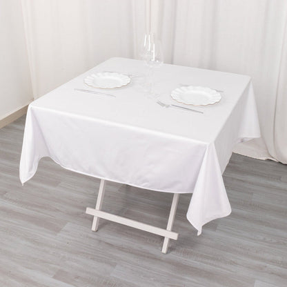 square tablecloth, polyester tablecloths, square table toppers, dining table cloth, square table cover#color_white