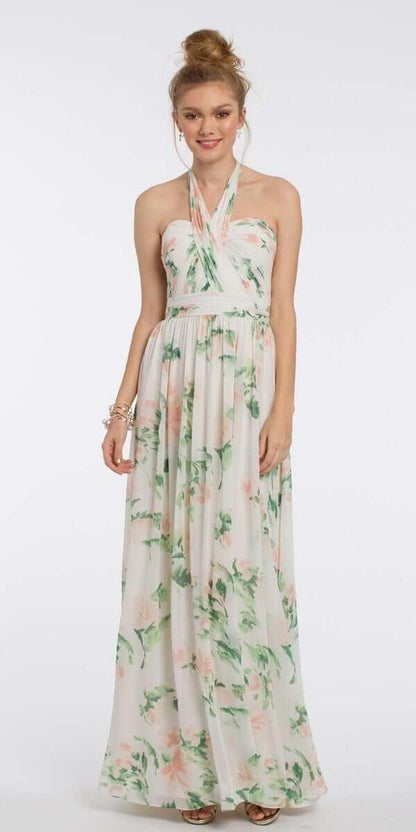 ivory-blush/size/4/missy/Camille La Vie/Print Tie Neck Halter Dress /front 1