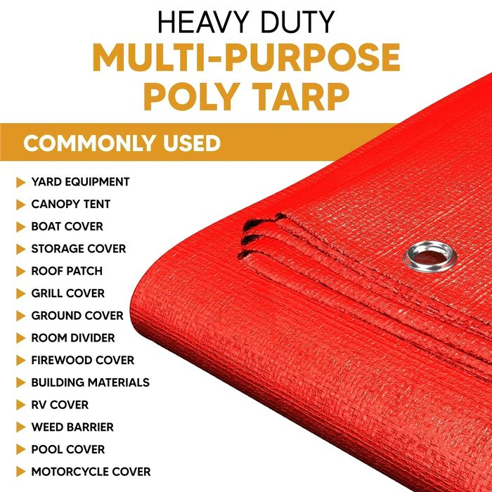 Red 20' x 30' heavy weather tarps built for utility shielding and outdoor defense applications