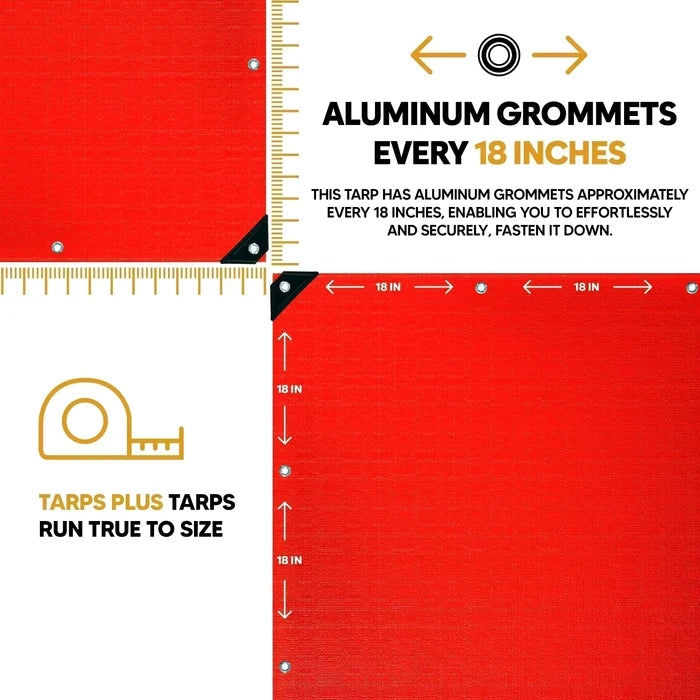 Red 30' x 40' vibrant tarp suitable for ground coverage and outdoor separation tasks