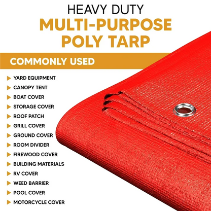 Red 30' x 40' heavy duty tarp built for utility weather defense and protection use