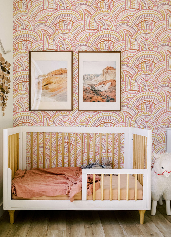 Retro Rainbow Peel and Stick Wallpaper in a room setting