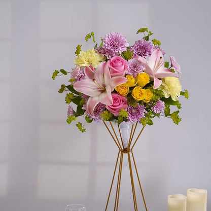 pedestal columns, metal flower stands, tall flower stands, flower pedestals, gold flower stands#size_parent