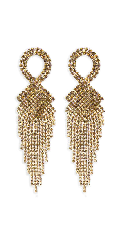 gold/one size/ Camille La Vie/Rhinestone Basketweave Ribbon Drop Earrings /front