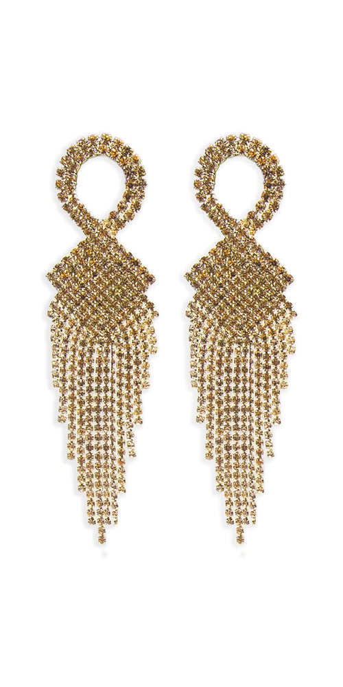 gold/one size/ Camille La Vie/Rhinestone Basketweave Ribbon Drop Earrings /front