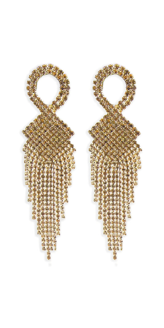 gold/one size/ Camille La Vie/Rhinestone Basketweave Ribbon Drop Earrings /front