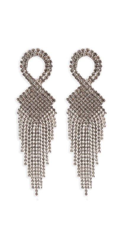 silver/one size/ Camille La Vie/Rhinestone Basketweave Ribbon Drop Earrings /front