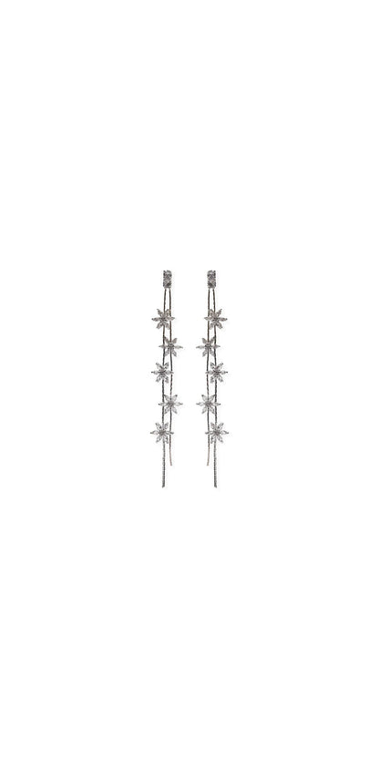 silver/one size/Camille La Vie/Rhinestone Daisy Double Stand Earrings /front