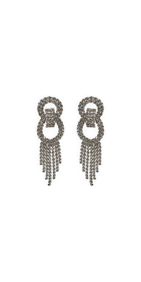 silver/one size/Camille La Vie/Rhinestone Interlock Multi Strand Earrings /front