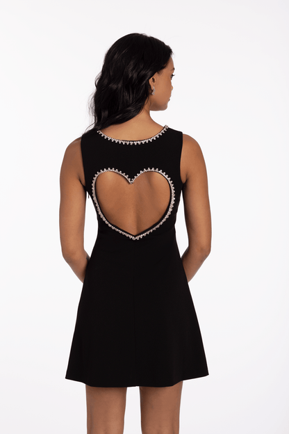 black/size/4missy/Camille La Vie/Rhinestone Open Heart Back Scuba Skater Dress/back alt